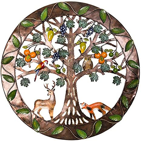 JLCP Baum des Lebens Wanddekoration, Baum Metall Wand Art Deco Elk Eule Vogel Wandschmuck Für Innen Und Außen Schlafzimmer Wohnzimmer Garten Wandskulpturen,30X30cm/11,8 X11,8