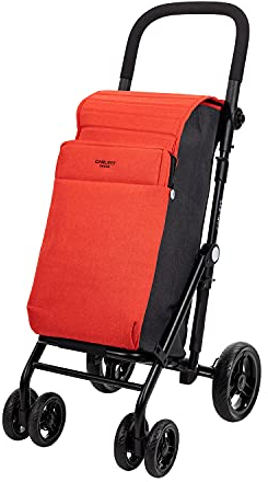 Carlett - Carro de la Compra, Carrito Plegable para Supermercado, con 4 Ruedas Resistentes a la Lluvia y una Gran Capacidad 25kg, Bolsa Principal 36L, Térmica 7,5L y Bolsillo Posterior – Color Rojo