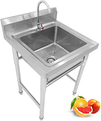 Tapef@ Catering Edelstahl Einzelspüle Haushalts,Mobiles Spültisch,Einzelbecken Aus Edelstahl,Freistehendes Waschbecken Mit Ablage FüR WaschküChe Hinterhof-60×60×80cm