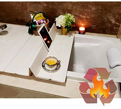 LXSEHN Copertura Vasca da Bagno, Vassoio Antipolvere Pieghevole Impermeabile Coperchio Pannello, Allungabile Isolante PVC Copertura per Vino Libro (70x170x0.7cm, Whit-e)
