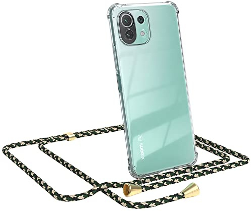 EAZY CASE Handykette kompatibel mit Xiaomi Mi 11 Lite/Mi 11 Lite 5G / 11 Lite 5G NE Handyhülle mit Umhängeband, Handykordel mit Schutzhülle, Silikonhülle mit Band, Stylische Kette, Grün Camouflage