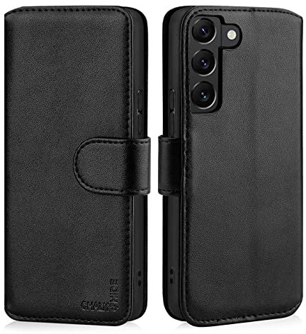 CHALK & HIDE - Real Leather Book Wallet Flip Case Cover For Samsung Galaxy S22, Real Leather Design With Card Slot, Magnetic Closure and Built In Stand - Black
