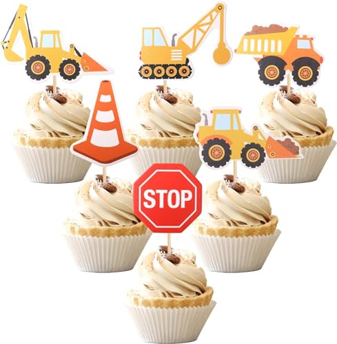 36 Stück Baufahrzeug Cupcake Topper Bau Cupcake Topper Auto Bagger Kuchendekoration Bagger Muffin Dekoration, für Kinder Jungen Kinder Geburtstagsfeier Party Kuchen Dekoendeko…