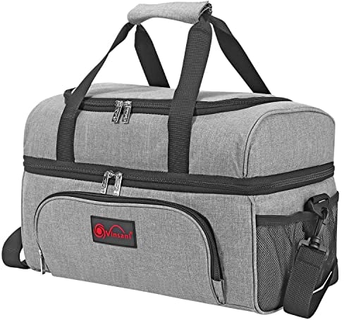 Vinsani 20L Cooler Bag Dual Compartment Grey Curve Large Capacity Double Decker Insulated Picnic Storage Bag Foldable Leakproof & Portable Suitable for Picnic Camping Beach Car Outdoor Travel