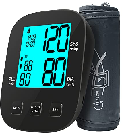 PANACARE Oberarm Blutdruckmessgeräte, 3.5“ Großes Display mit Hintergrundbeleuchtung | Arrhythmie-Erinnerung | 2Users&198Daten | Oberarmumfänge von 22-42 cm, Automatische Blutdruckmonitor, Weiß