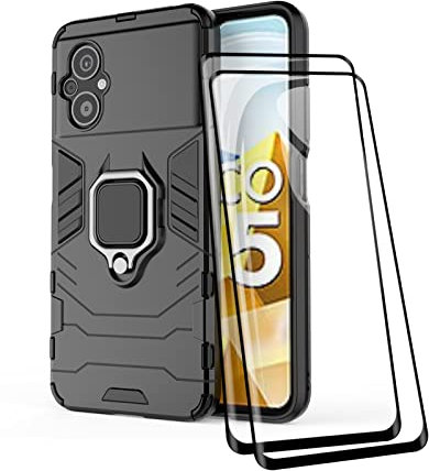 TEYYOS Funda + [2 Piezas] Protector de Pantalla para Xiaomi Poco M5 4G, TPU/PC Antigolpes Armor Protección Carcasa [360° Soporte] con 9H Dureza Vidrio Templado Protector, Negro