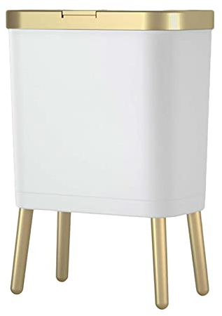 MagiDeal Poubelle Moderne Couvercle De Presse Haut Pied Poubelle Avec Couvercle Poubelle Seau De Rangement Grande Capacité, Grand Diamètre Salle De Bain Toilette Maison, Blanche