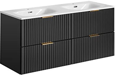 PIASKI ADEL Meuble de Lavabo Double 120 cm Noir Avec Plan de Travail ou Lavabo Encastré Pour Salle de Bain