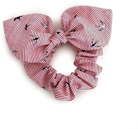 Scrunchie Haargummi mit Schleife Schwalben und Streifen rot rockabilly sailor