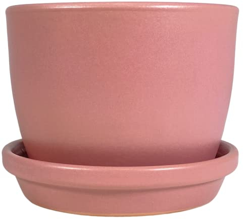 Meliflor Maceta Cerámica Redonda 18x13cm Rosa (Plato 18cm) Duraderas y Resistentes - Decoración - Hogar y Jardín - Artesanalmente Fabricado en España - Diseño Exclusivo