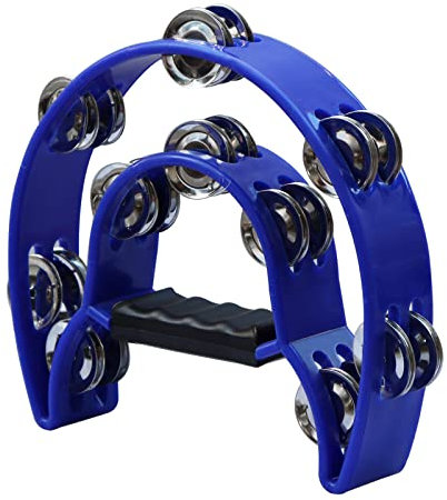 Bealuffe Tamburello Doppia Fila Tamburello Strumento Musicale, Percussioni a Mano Tambourine per KTV o Partito (Blu)
