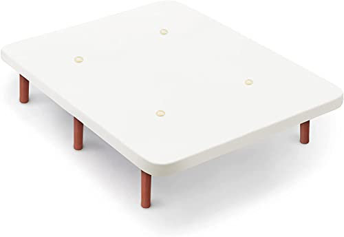 HOGAR24 ES | Base Tapizada Tejido 3D | Válculas de Transpiración | Estable y Resistente | Incluye Juego de Patas de Madera Color Cerezo | Color Blanco | Medida: 150x190 cm