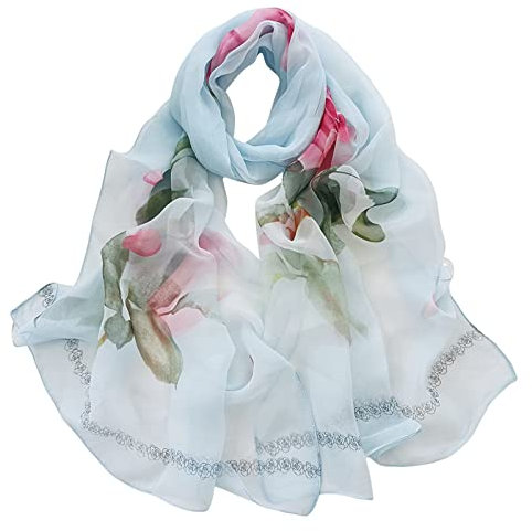 Damen Chiffon Halstuch Seidenschal Damen Eleganter Dünner Blumen-Seidenschal Damenschal leichter Schal lässig bedruckter Seidenschal Frauen Seidentuch Stilvoll für Damen