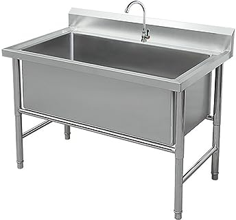 Evier Exterieur De Jardin INOX Evier Cuisine 1 Bac Evier De Camping Seul Lavabo avec Robinet Et Dosseret Evier Exterieur De Jardin Profondeur De La Fentecm 40cm Evier Buanderie Facile À Installer (Si