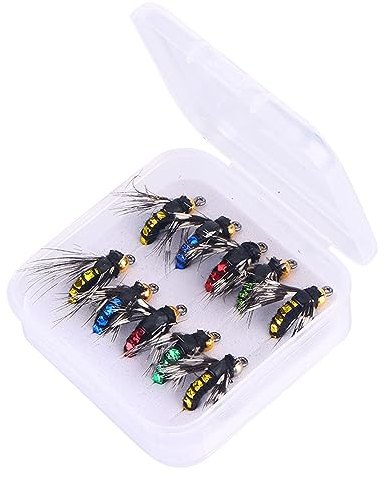 Set di 10 esche per pesca a mosca con scatola, per trote, basso salmone