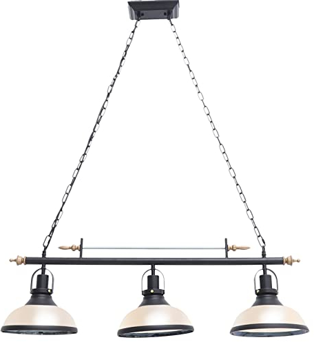 Vielrosse Retro Billardtisch Pendelleuchte, 3 Leuchter Industrieller, Billardlampe HäNgeleuchte Mit Glas Lampenschirm FüR Billardtisch Bar Café Esstisch Dekor HäNgelampe Schwarz.
