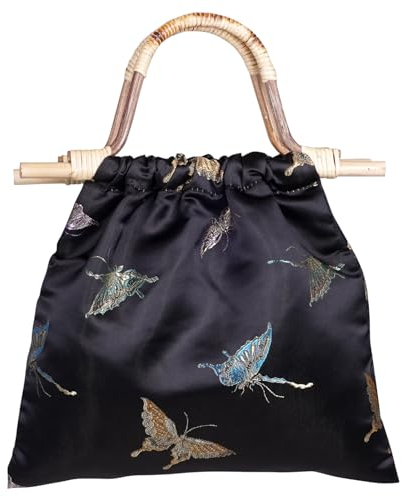 CoolChange Elegante chinesische Handtasche mit Schmetterling Muster | Retro Beutel Clutch mit Rattan | 31x27cm