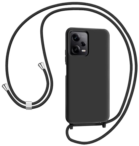 AOMYKE Funda para Xiaomi Redmi Note 12 Pro 5G / Xiaomi Poco X5 Pro 5G con Cuerda, Silicona Líquida Carcasa con Cordón Correa Colgante Ajustable Collar Correa Teléfono Case Cover, Negro