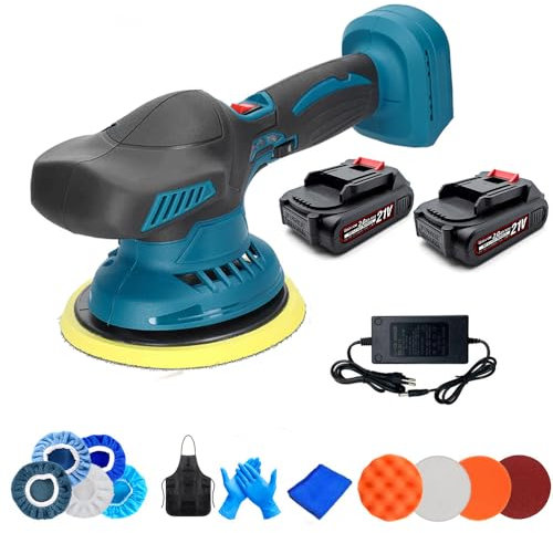 Lucidatrice per auto senza fili, 2500-7000 giri/min Lucidatrice automatica elettrica a 6 velocità, per metallo pulito, lucidatura e ceratura di auto, mobili (2 batteria 1 caricabatterie)