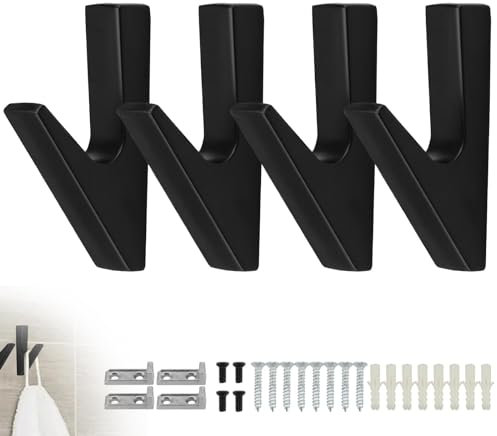 LWLWA 4 Stücke Garderobenhaken schwarz, Wandhaken aus Aluminium, Handtuchhaken V-Form mit Schrauben & Dübeln, Kleiderhaken für Bad, Küche, Flur, Wohnzimmer