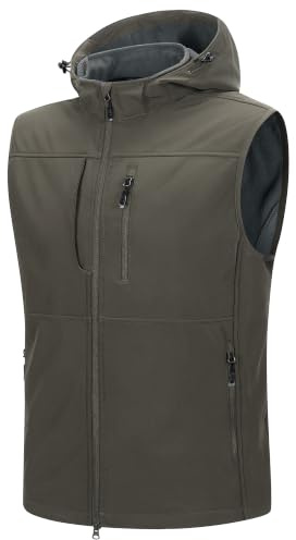 33,000ft Softshell Weste Herren Outdoor Wasserdicht Leicht Arbeitsweste | Winddichte Ärmellose Jacke Fahrradweste mit Abnehmbare Kapuze & 7 Taschen Fleece Bodywarmers Jagdweste zum Golf, Laufen