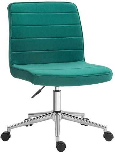 HOMCOM Bürostuhl, Schreibtischstuhl ohne Armlehne, Höhenverstellbar Drehstuhl, PC Stuhl mit Samtoptik bis 120 kg belastbar, für Home Office und Büro, Grün