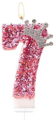 Bolosa Geburtstagskerzen Zahlen 7 Rosa Prinzessin Mit Krone - Für Mädchen, Erwachsene, Jubiläum, Geburtstagsfeier