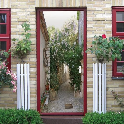 Türtapete Selbstklebend 85x215 cm Türfolie Selbstklebend Landhaus Türaufkleber Türposter Blumen Türsticker Fototapete 3D Effekt für Schlafzimmer Wohnzimmer Küche A2438