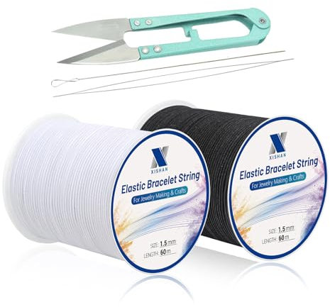 Elastic String for Bracelets Making Stretchy String for Bracelets 2 Rolls 1.5mm 120m Sturdy Elastic String Elastic Cord for Jewelry Making, Necklaces and Crafts(1 White 1 Black)