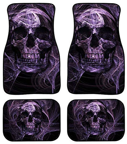 Auto-Fußmatten mit Totenkopf-Motiv, für vorne und hinten, komplettes Set mit rutschfester Gummi-Rückseite, Fußmatte, Fersenschutz, für jedes Wetter, 4 Stück