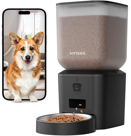 Automatischer Futterspender für Hunde und Katzen mit Kamera, 8L/34 Tassen | 1080P Nachtsicht, 2.4 & 5G WiFi, 2-Wege-Talk, 10s Sprachaufnahme, Zeitgesteuerter Futterspender, bis zu 99 Portionen