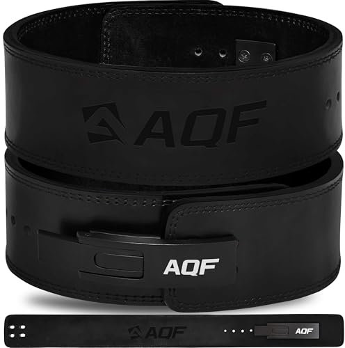 AQF Gewichthebergürtel Lever Schnalle, 4 Breit 10mm Dick Leder Belt - Genehmigt IPL USPA Kraftraining Gürtel, Lifting Belt, Gewichtsgürtel Für Fitness, Powerlifting (Volles Schwarz, M)