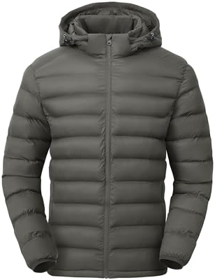 Gopune Leichte Daunenjacke für Herren, abnehmbare Kapuze, wasserabweisend, Puffy, Winter-Daunenjacken für Schnee, Skifahren, Reisen