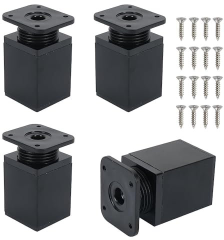 Minnhua 4PCS Pied de Meuble Reglable 5.5CM-8.5CM Pied de Lit Pied de Bureau Pied de Table Metal Pieds de Meuble Carré en Hauteur avec 16pcs Vis pour Armoires étagères Lit (Noir)