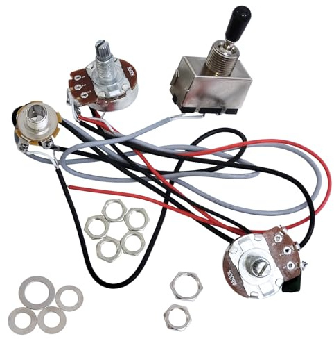 Guitar Wiring Harness Prewired Harness Humbucker Wiring Harness Prewired 3 Way Chrome Box Toggle Switch 500K Pots for Electric Guitar w/ 2 Humbuckers Set