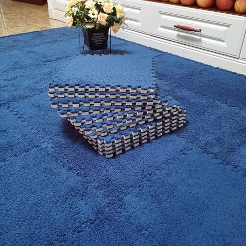 NTDMSFWM Plush Foam Floor Mat Plush Puzzle Foam Floor Mat Interlocking Carpet Fluffy Tiles Square Plush Puzzle Floor Tiles Climbing Mats for Home Playroom Parlor(Navy blue)