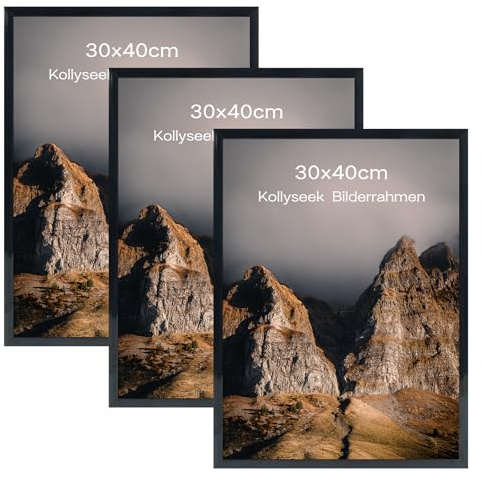 kollyseek 3 Pack 30x40cm Bilderrahmen Moderner Posterrahmen mit kratzfesten Acrylgläsern für horizontale oder vertikale Wandmontage (Schwarz)
