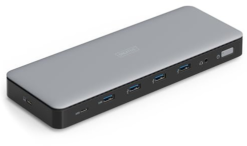 DIGITUS USB-C Docking Station – 13-Ports – 3X HDMI, 2X DP UHD 4k 60Hz | 1x USB-A 3.2 Gen2, 1x USB-C 3.2 Gen2, 3x Typ-A 3.2 Gen1 – 1x 2,5G RJ45 – 1x 3,5mm Audio – Grau