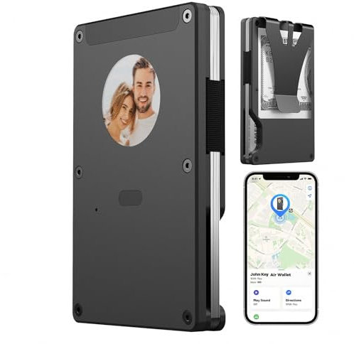 Siyecioa Porte Carte de Crédit, Porte Cartes RFID Blocage, Slim Wallet Bluetooth Traqueur, Smart Ink Screen Porte Carte Airtag, Peut Afficher des Photos/Texte, Personnalisation DIY (Noir)