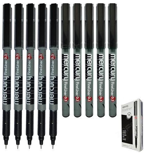 BLACK Fineliner Pens, 0.3mm Extra Fine Tip, Pack of 10, VMERFIN Precision Fine Lines, Textured Grip, Ideal for Sketching Drafting Writing Colour Marker, iVAIDEX Black Ball Pen