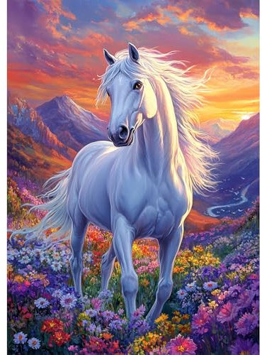 DOMROM Pferd Diamond Painting, Landschaft Diamond Painting Erwachsene Kinder Tier Diamond Painting Set, Sonnenuntergang Diamant Malerei Kit Diamond Art Erwachsene für Home Wand Dekor 30x40cm