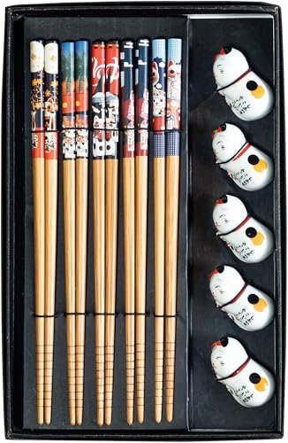 JADE TEMPLE Chopsticks with Chopstick Holder - 5 Pairs