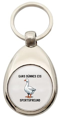 Huuraa Schlüsselanhänger Gans dünnes Eis Sportsfreund Gans Meme Geschenk | Einkaufswagenchip Geschenkidee Motiv Anhänger für Frauen und Männer