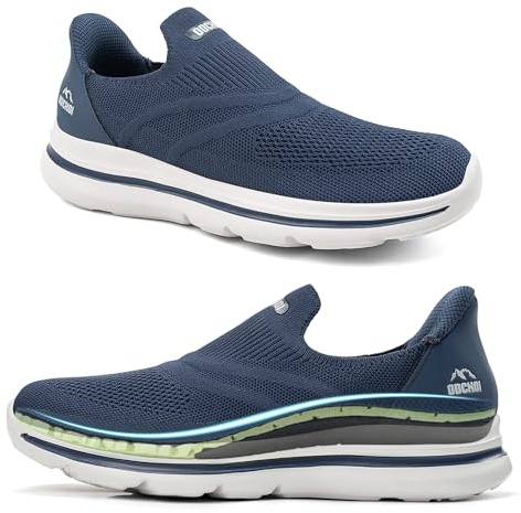 ODCKOI Slip On Men's Trainers Wide Arch Support Orthopaedic Shoes, 1640 arch support dark blue, 12 UK