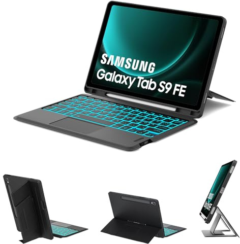 IVEOPPE Hülle mit Tastatur für Samsung Galaxy Tab S9FE/S10FE 10.9, QWERTZ Deutsch Bluetooth, Abnehmbares Magnetgehäuse mit Touchpad Tastatur für Galaxy Tab S9/S10FE 2025, Schwarz