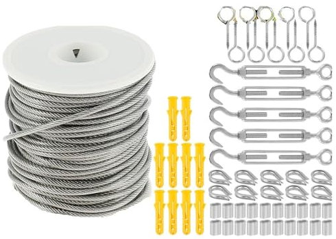 Câble de jardin robuste en acier inoxydable 304 avec revêtement en PVC for clôture de balustrade, kit de rouleaux for tente extérieure(15M)