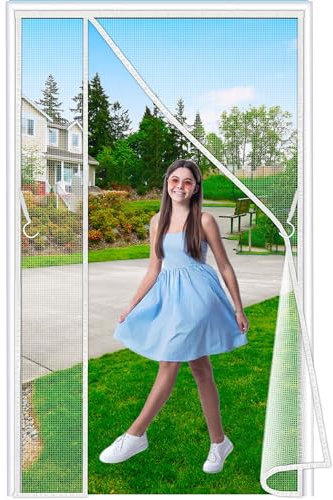 Luxvix Moustiquaire Magnétique Ouverture Latérale Porte, 90x215 cm Rideaux Aimantée Sans Percage, Moustiquaires Ementer Aimanté pour Porte Exterieur, Balcon, Camping car, Terrasse Blanc