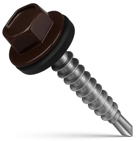4.8mm x 35mm Grey Brown Self-Drilling Roofing Screws Farmer Screws with EPDM Sealing Washer Painted RAL 8019 (Pack of 50) - C07C 4.8mm_50