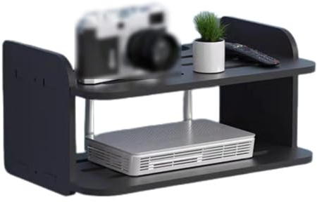 WiFi Router Storage Box, Wall-Mounted Cable Management Shelf for TV Set-Top Box, Floating Shelf for Wall Decoration, Black