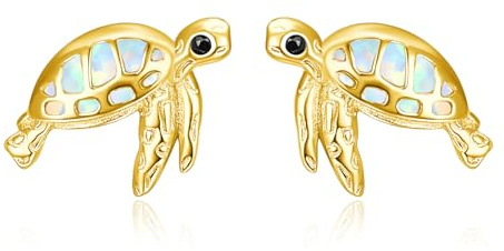TANGPOET Schildkröte Ohrringe für Damen Mädchen 925 Sterling Silber vergoldet Weiß Opal Schildkröte Ohrstecker Schmuck Geschenke für Ozean Tierliebhaber Geburtstag Weihnachten Valentinstag